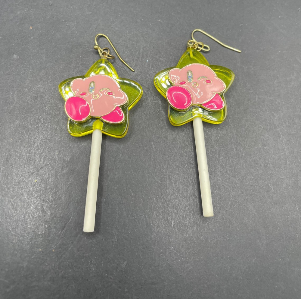 Nintendo Kirby Star Lollipop Dangling Charm Earrings Official Licensed
